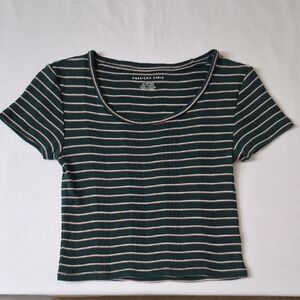 American Eagle Outfitters Teal and White Striped Crop Top Size XS